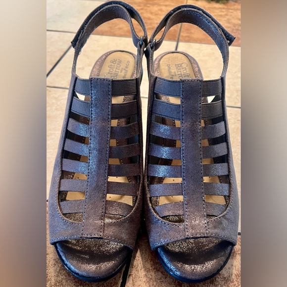 CROFT & BARROW PEWTER WOMEN’S SHAY ORTHOLITE CAGED CHUNKY STRAPPY HEELS SZ 8.5 - Picture 2 of 16